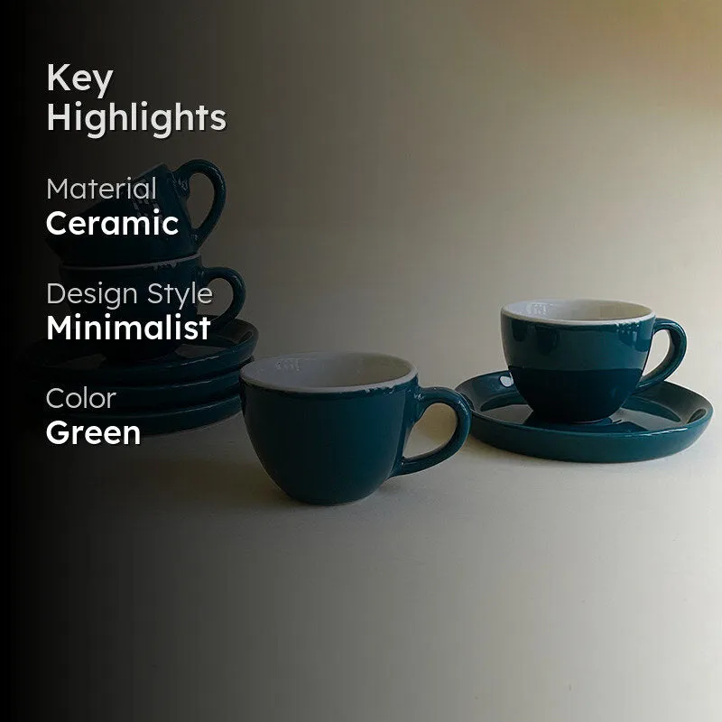 Blush & Brew Ceramic Cup & Saucer (Deep Green/100 mL Each) - Set of Four media 2