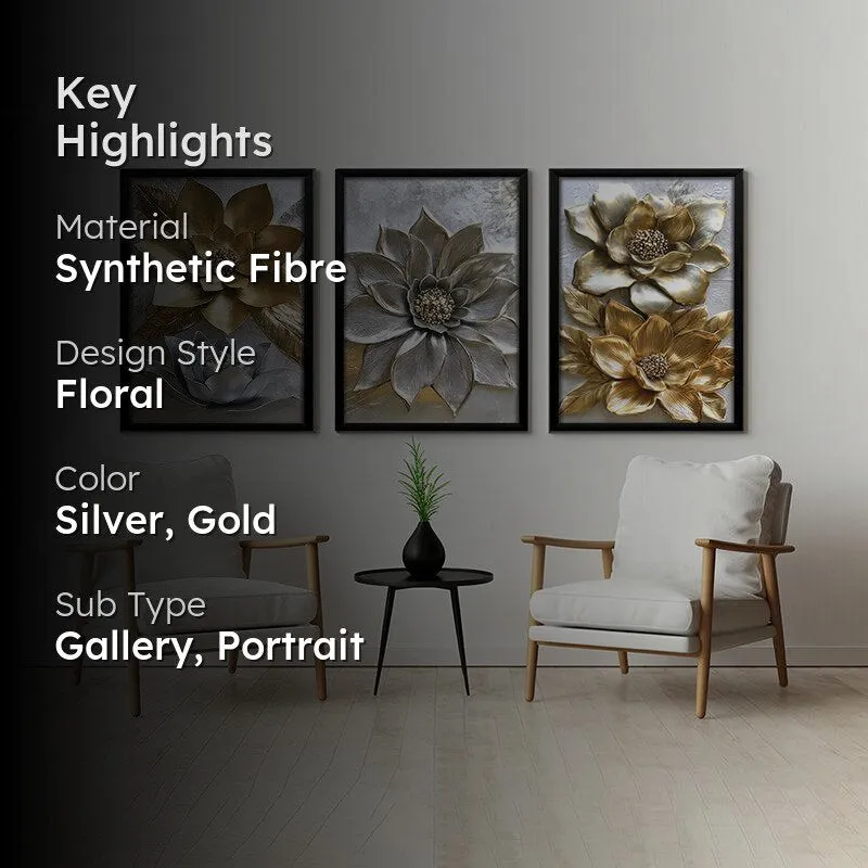 Moonlit Petals Wall Art With Frame - Set Of Three media 2