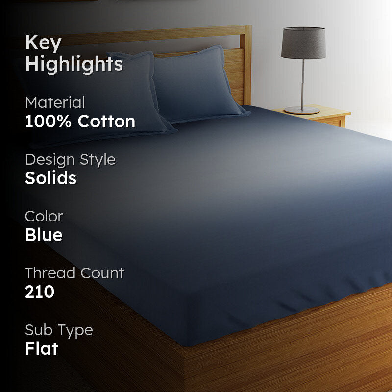 Silas Solid Cotton Bedsheet (Blue) - 210 TC media 2