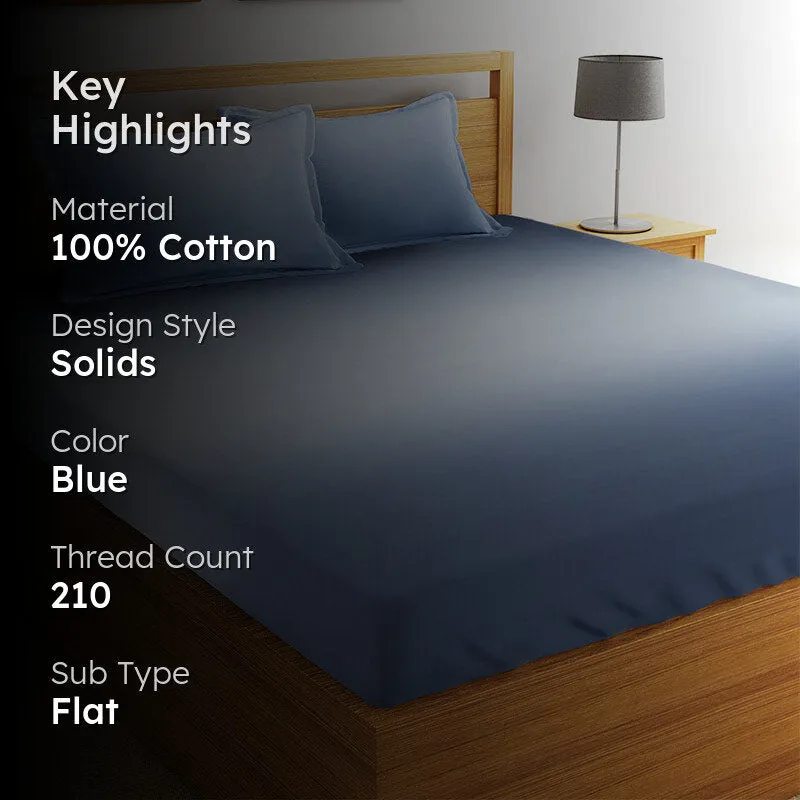 Silas Solid Cotton Bedsheet (Blue) - 210 TC media 2