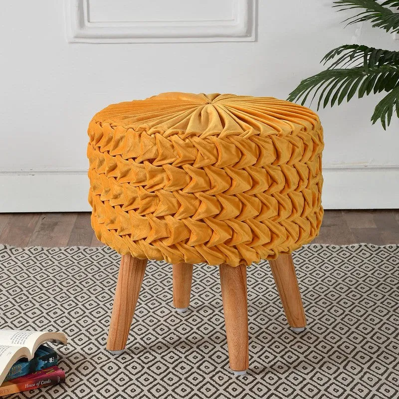 Velora Pleated Velvet Ottoman - Mustard media 1