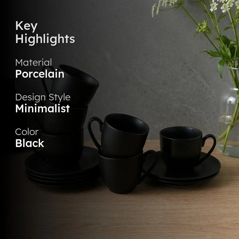 CozySip Porcelain Cup & Saucer (Black/200 mL Each) - Set of Six - 2