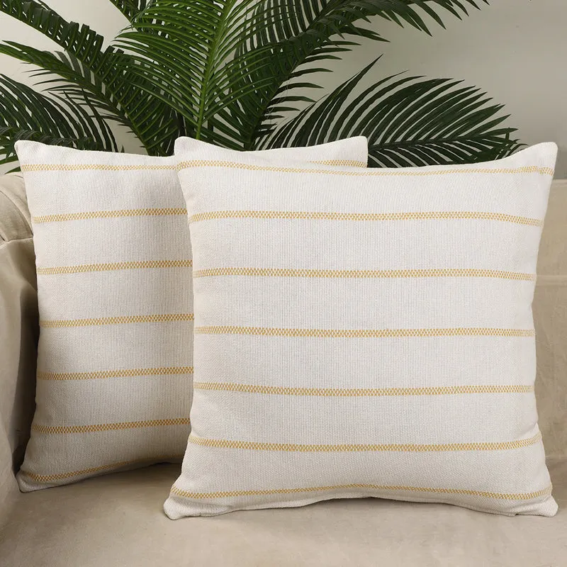 Thread Stripe Woven Cushion Cover (Yellow) - Set Of Two media 2