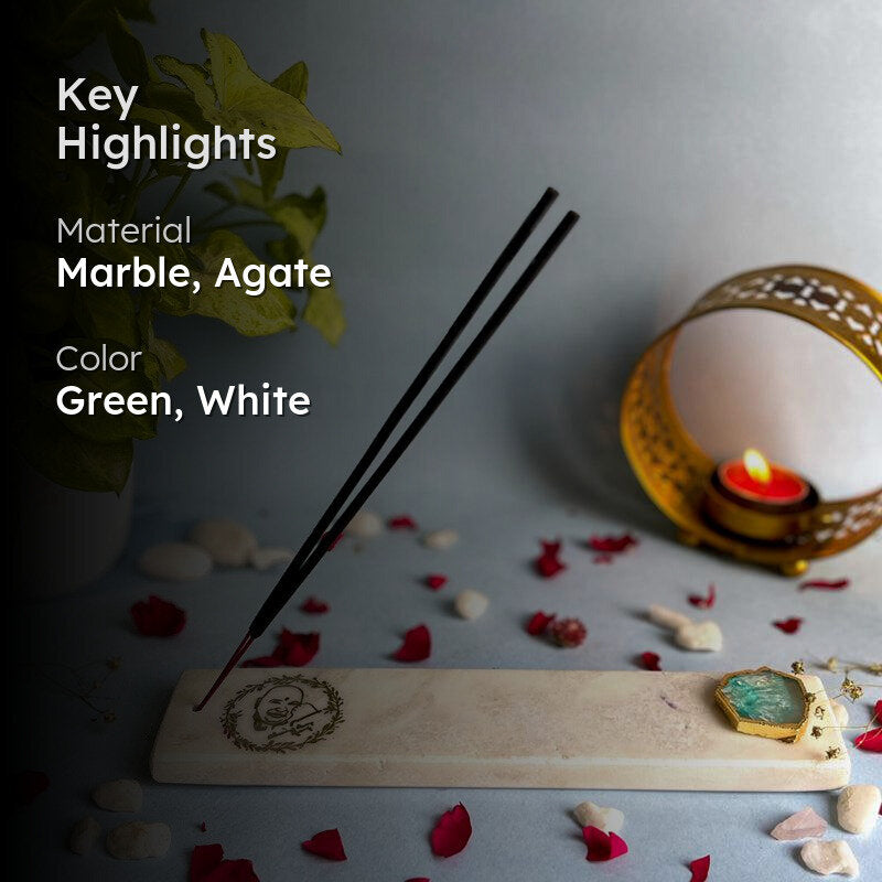 Guruji Marble Incense Holder With Agate Plating - Green media 2