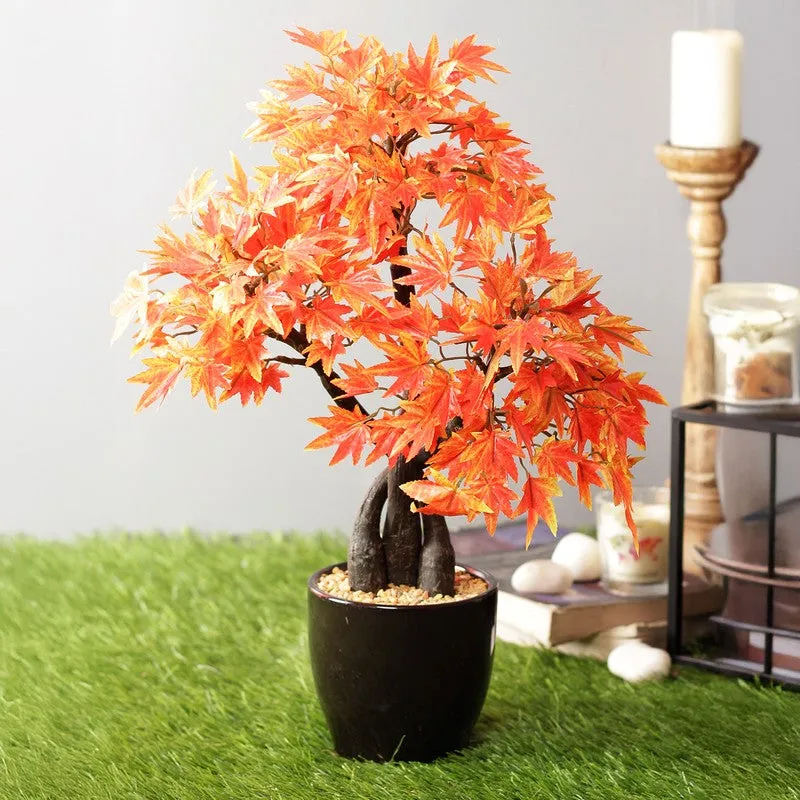 Artificial Orange Maple Bonsai Plant With Ceramic Pot - 1.3 Feet media 1