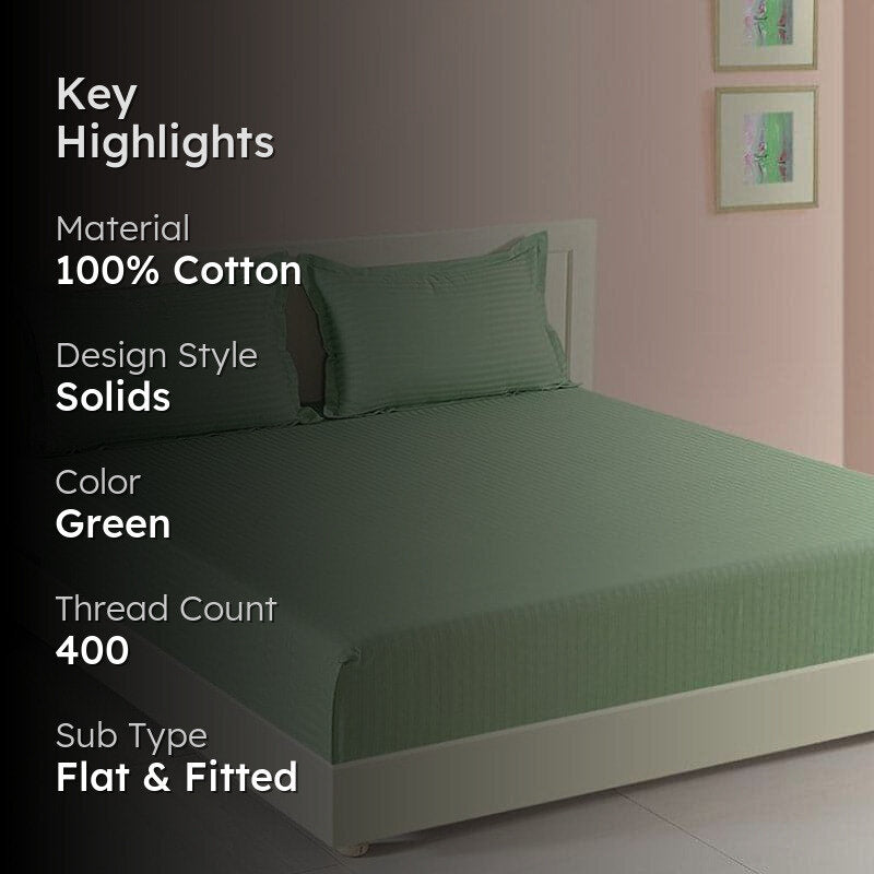 Swayam Aamodh Solid Cotton Bedsheet (Green) - 400 TC media 2