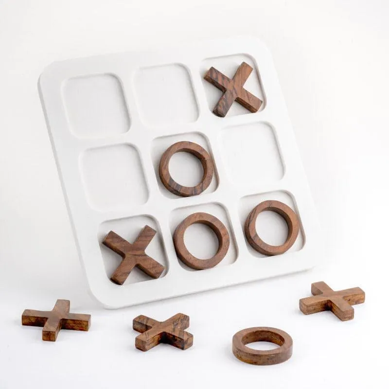 Fenby Tic Tac Toe Table Accent - White & Brown media 1