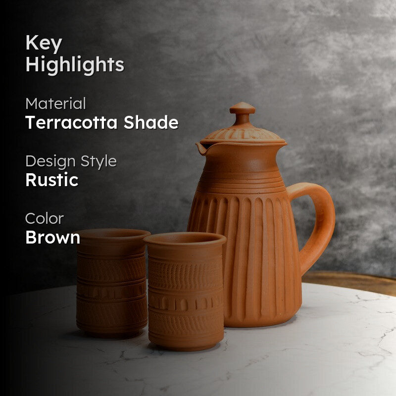Charming Terracotta Jug with Glasses - Three Piece Set media 2
