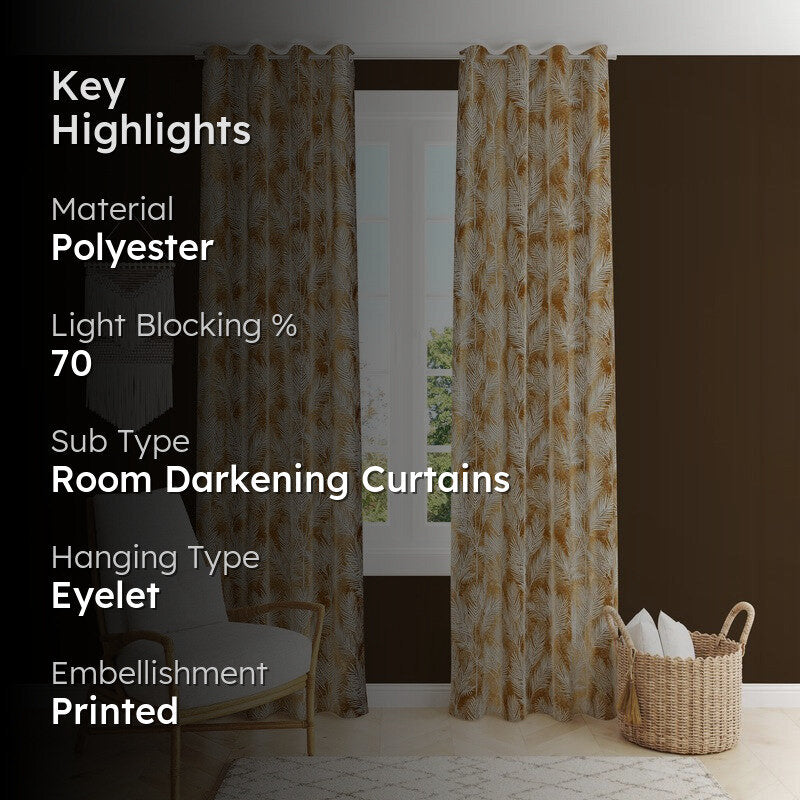 PureShade Printed Curtains (Gold) - Set Of Two media 2