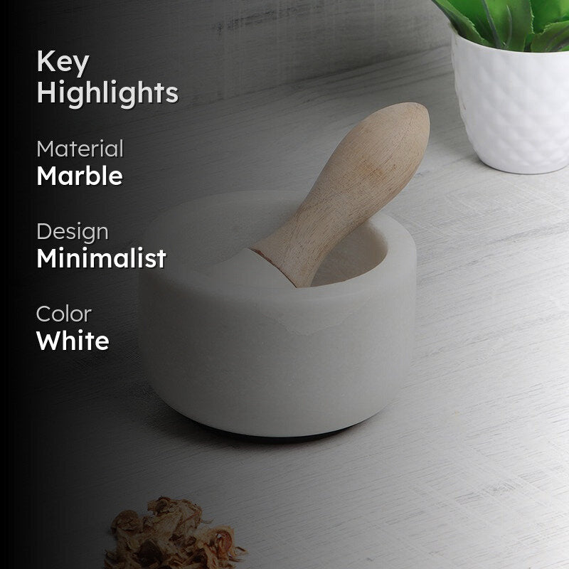 Crushique Marble & Wood Mortar & Pestle (White) - 100 ML media 2