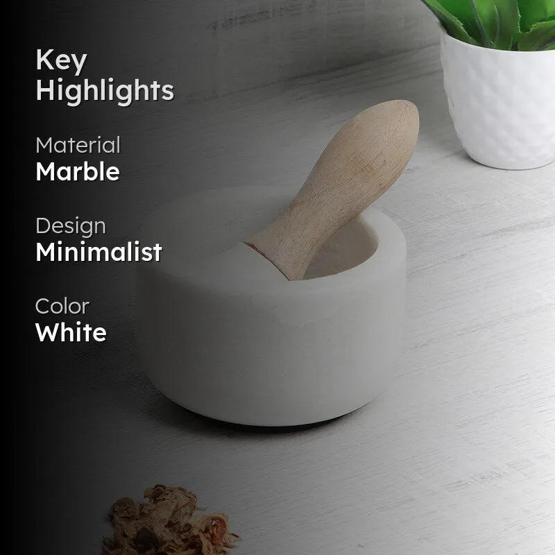 Crushique Marble & Wood Mortar & Pestle (White) - 100 ML media 2