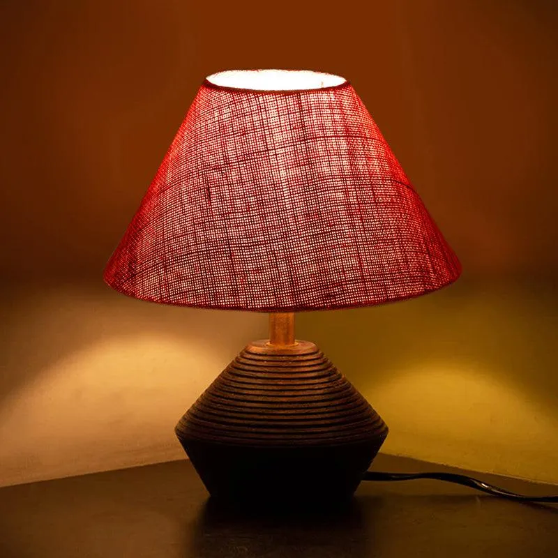 Yami Cone Wooden Table Lamp With Jute Shade - Brown,Pink media 1
