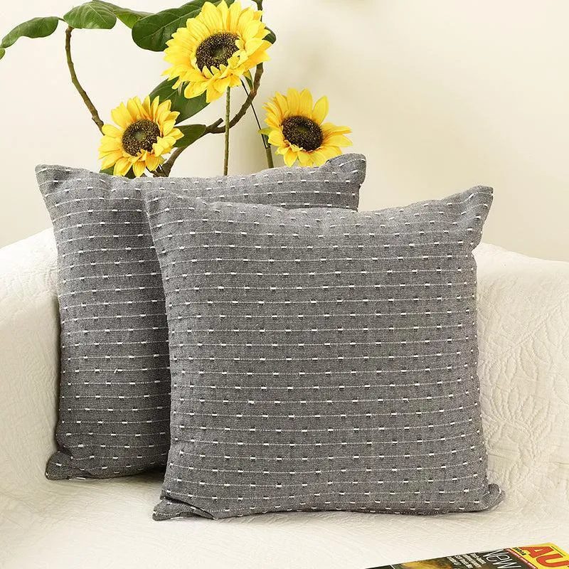 Chloris Cotton Cushion Cover (Dark Grey) - Set Of Two media 1
