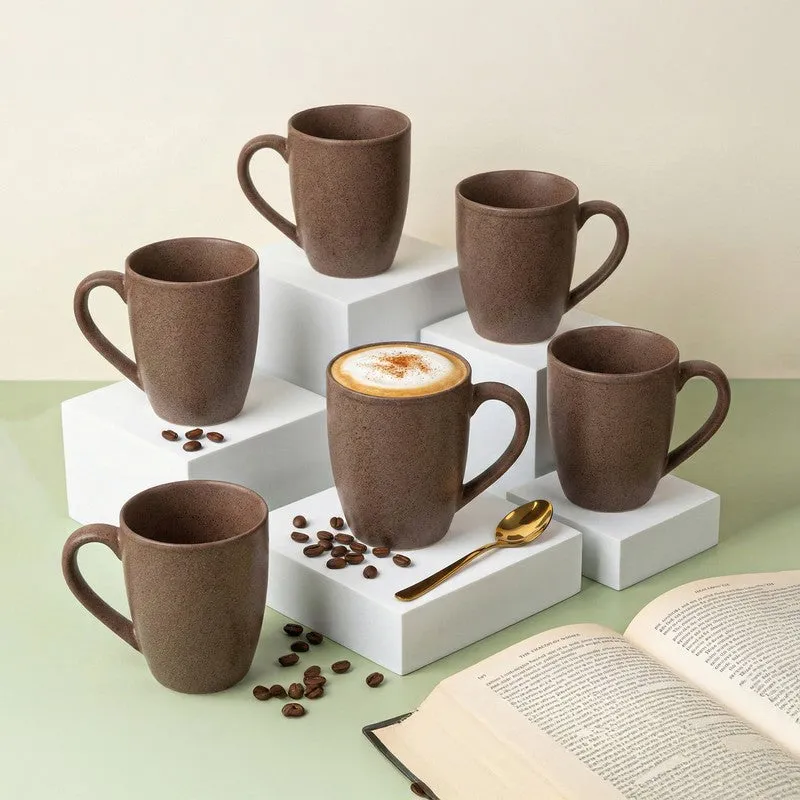 Sip & Style Ceramic Coffee Mug (Brown/300 mL Each) - Set Of Six | Vaaree