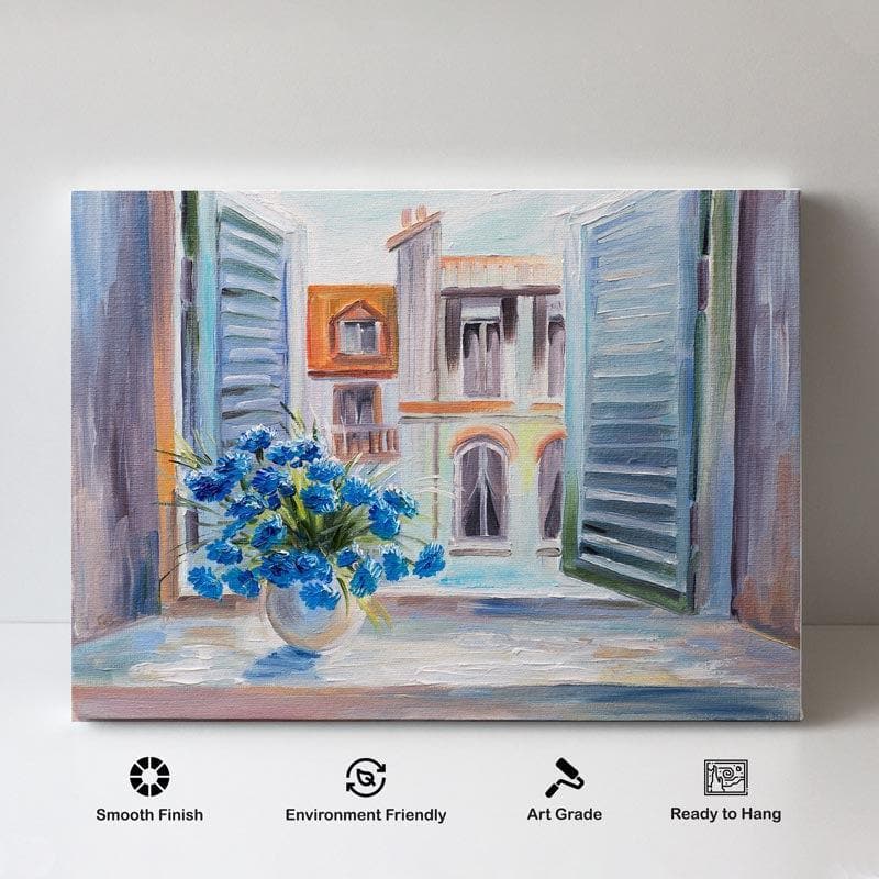 Flowers In The Balcony Canvas Painting - Gallery Wrap media 4