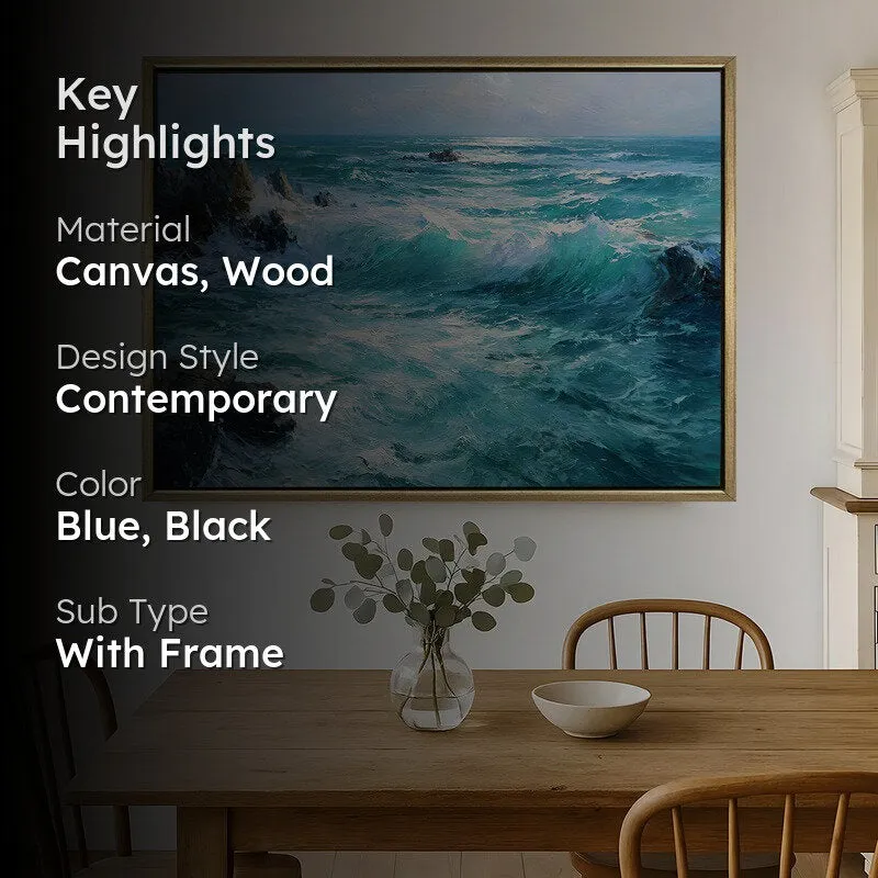 Rockbound Waves Canvas Wall Painting With Frame media 2