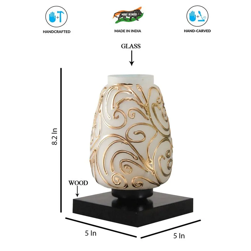 Fleckio Glass Table Lamp With Wooden Base - White & Gold media 9
