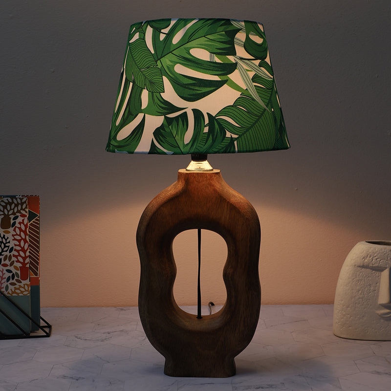 Kaizen Hewn Printed Mango Wood Table Lamp - Green,White,Brown