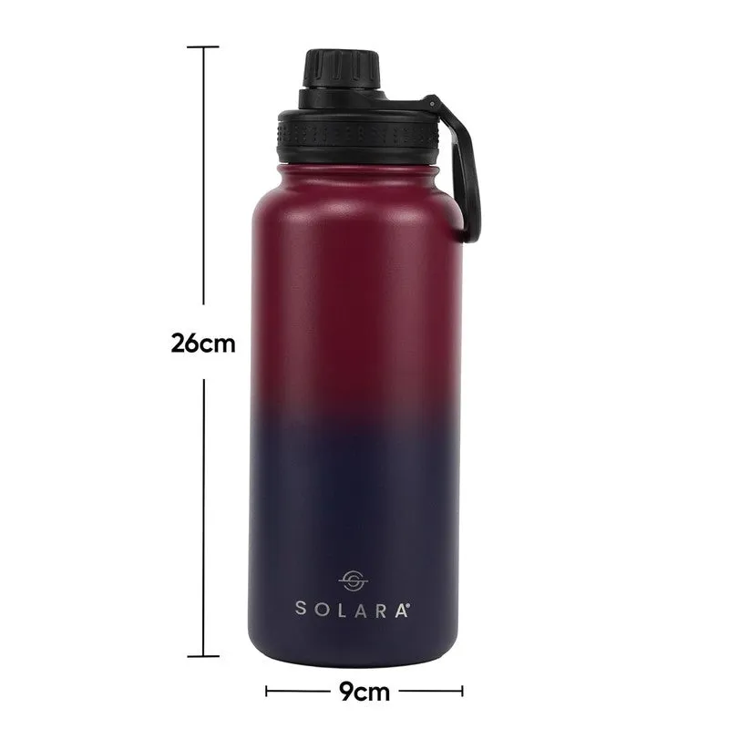 Blue and red insulated bottle with size illustration