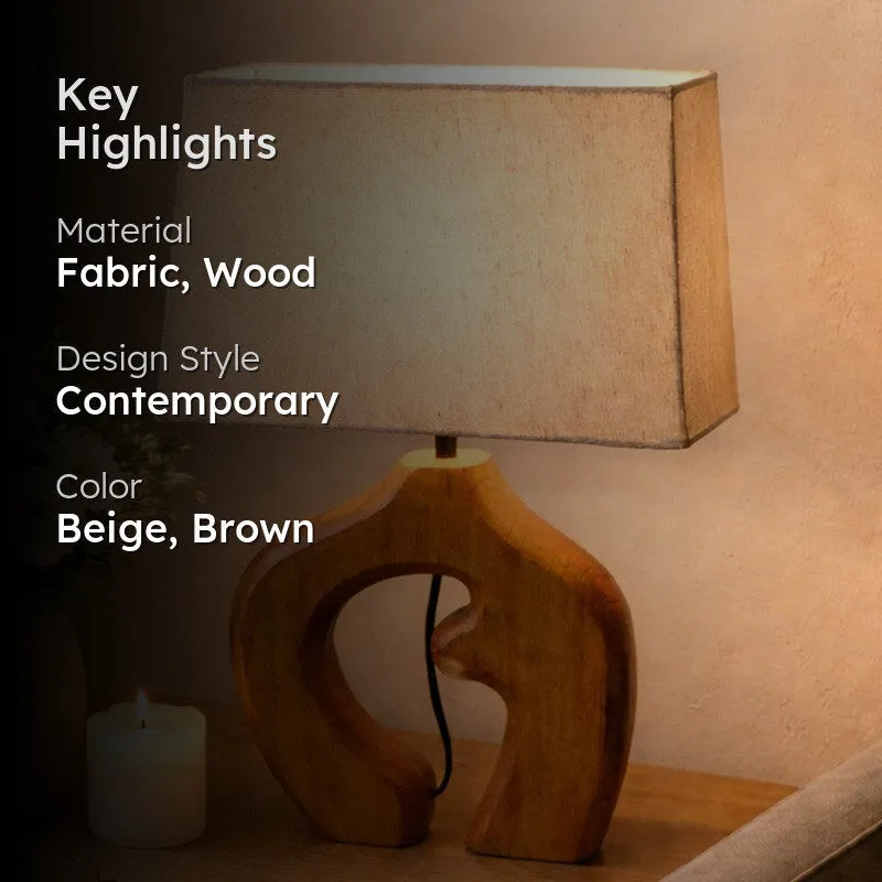 Natura Curve Wooden Fabric Table Lamp - Beige,Brown media 2
