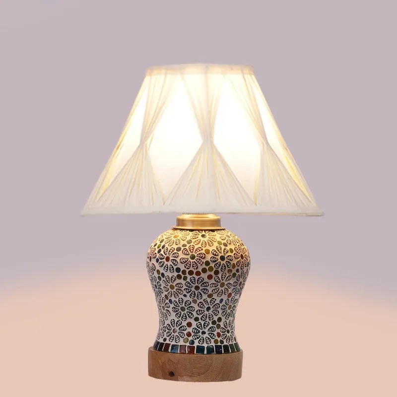 Santora Smocked Wooden Table Lamp - Multicolor media 6
