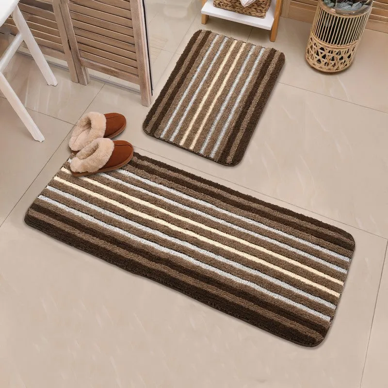 StripeScape Microfiber Bath Mats (Brown) - Set of Two media 1