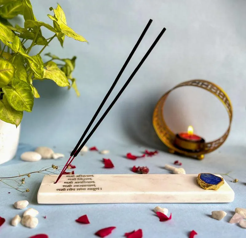 Nmokar Matra Marble Incense Holder With Agate Plating - Blue media 3
