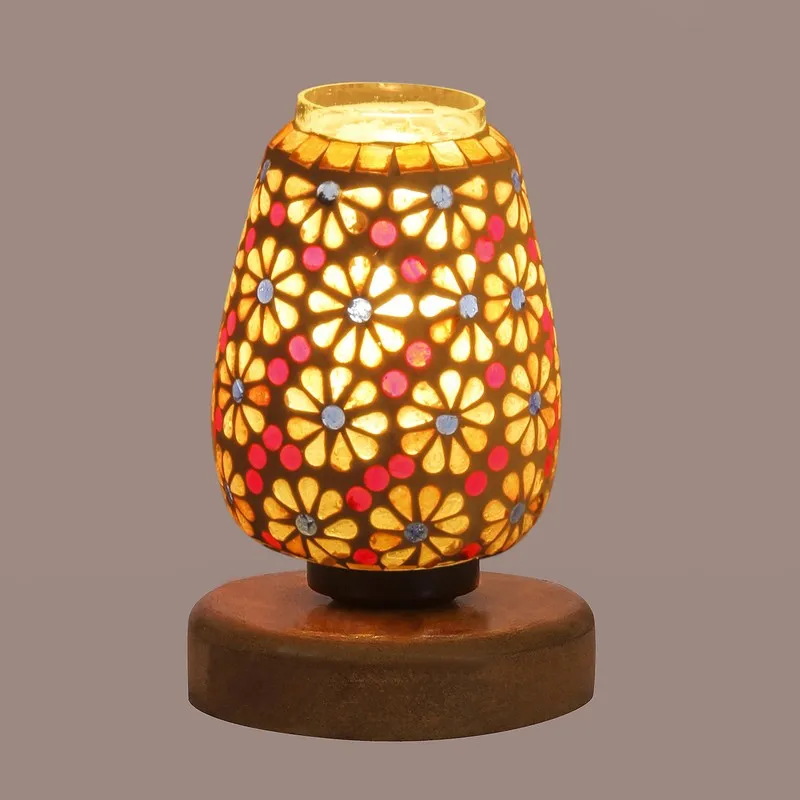 Soline Glass Table Lamp With Wooden Base - Multicolor media 7