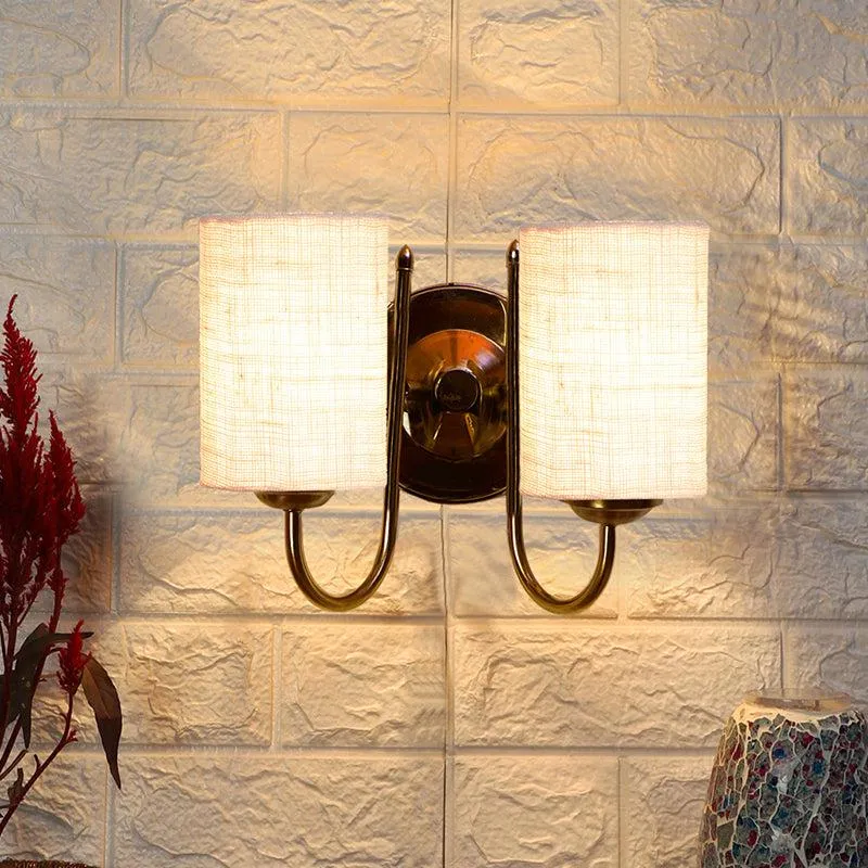 Veda Duo Cylindrical Fabric & Metal Wall Lamp - White media 1