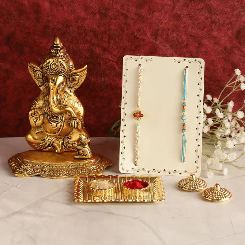 Vigneshwara Rudraksha & Evil Eye Rakhi Hamper media 1