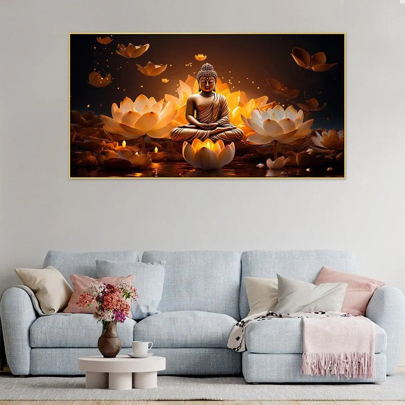 Lotus Glitter Buddha Canvas Wall Painting With Frame media 3