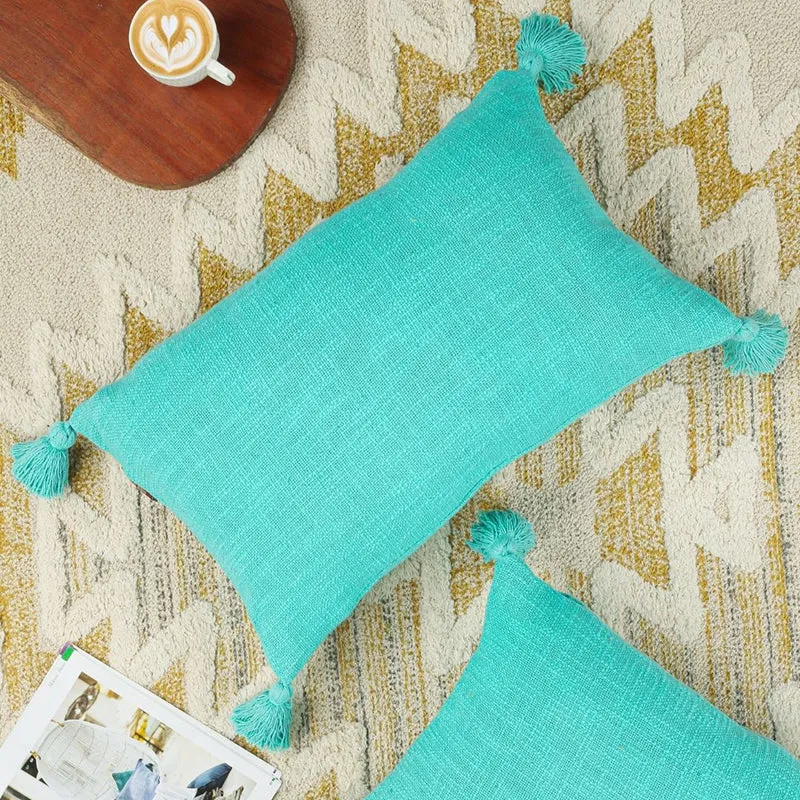 Claira Rectangle Solid Cushion Cover (Blue) - Set Of Two media 5