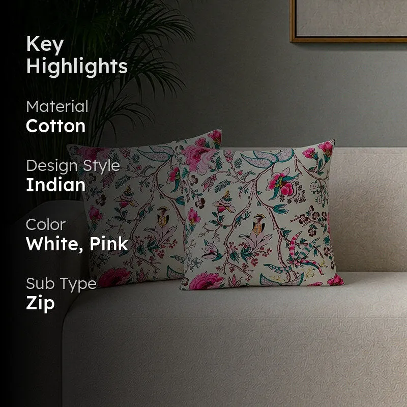 Lushlie Blooms Cotton Cushion Cover (Pink) - Set Of Two - 2