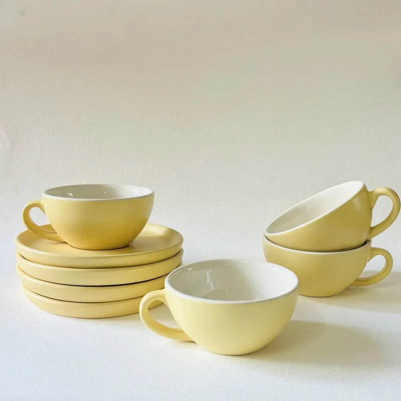 Ceramic Cup & Saucer (Yellow/240 mL Each) - Set of Four media 3
