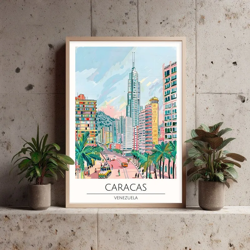 Vintage Caracas Framed Canvas Archival Canvas Wall Painting - Natural Brown Frame media 3
