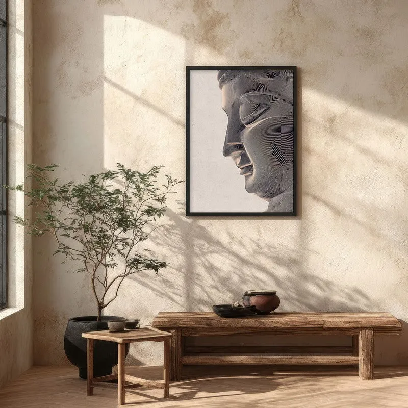 Stone Silence Buddha Wall Painting With Black Frame media 5