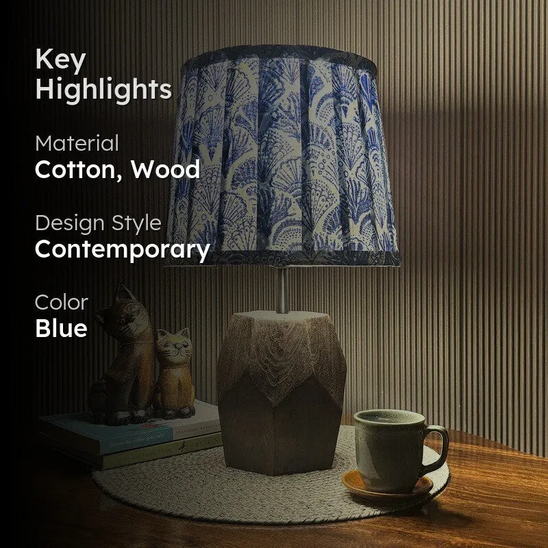 Artisan Facet Wooden Base Cotton Table Lamp - Blue media 2