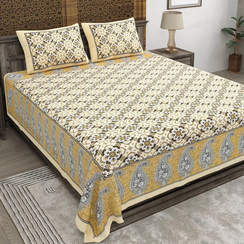 Lineel Cotton Bedsheet (Beige,Brown) - 240 TC media 1