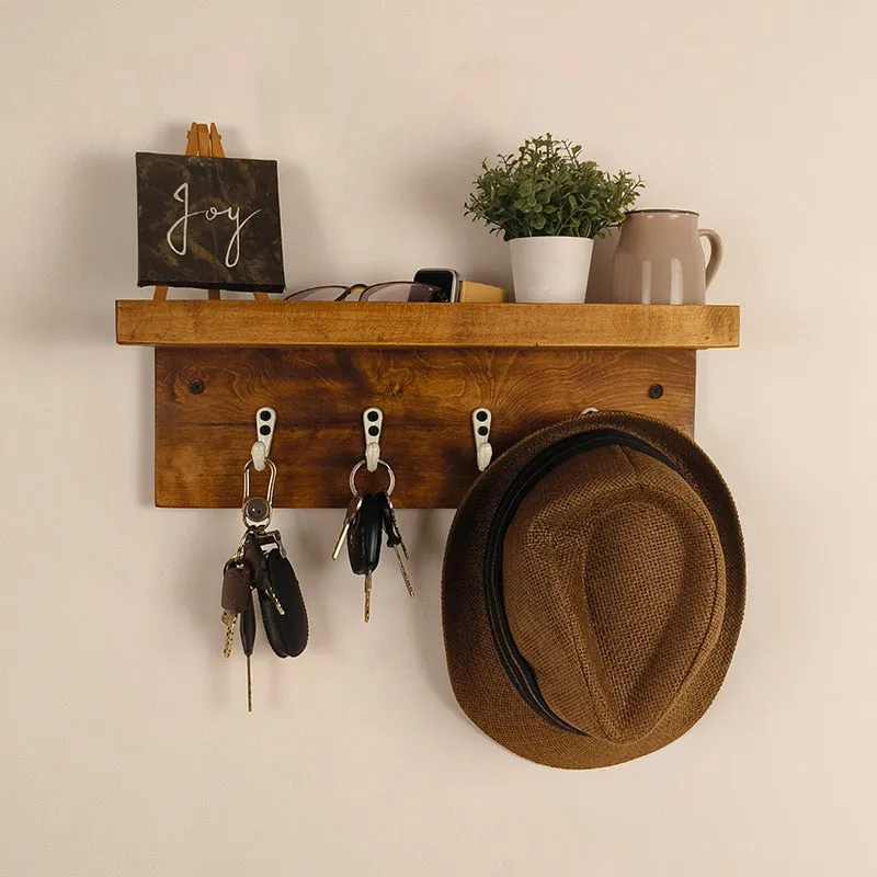 Takht Wooden Wall Shelf Organiser with Key Holders media 3