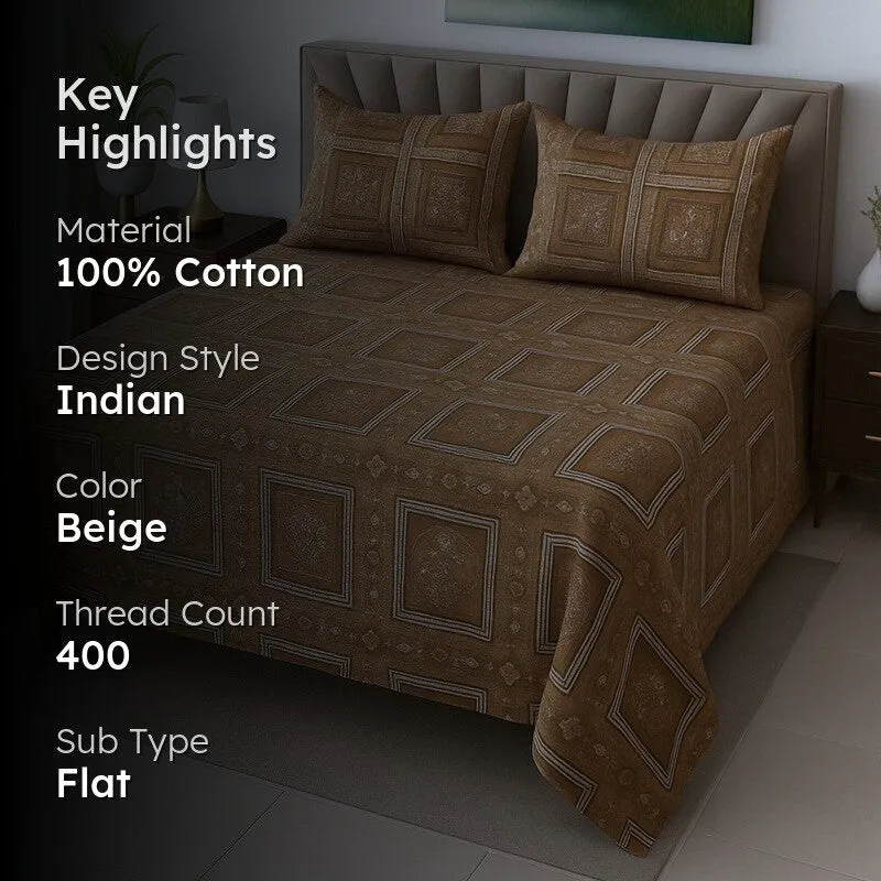 Kalaash Cotton Bedsheets (Beige) - 400 TC media 2