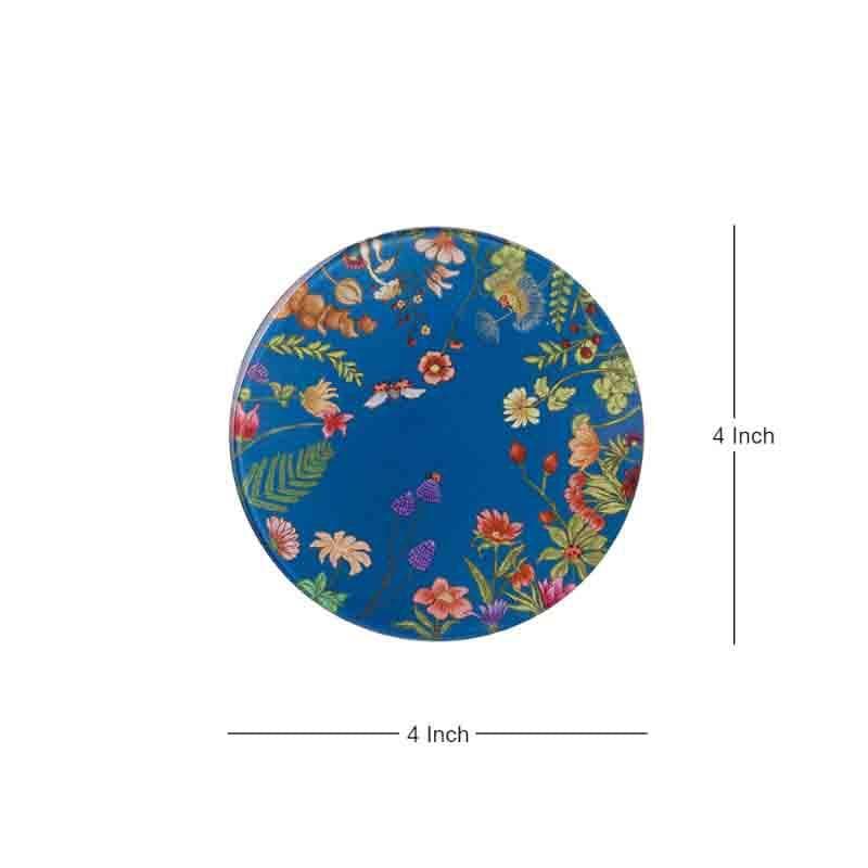 Floral Bliss Blue Round Glass Coasters - Set Of Four media 4