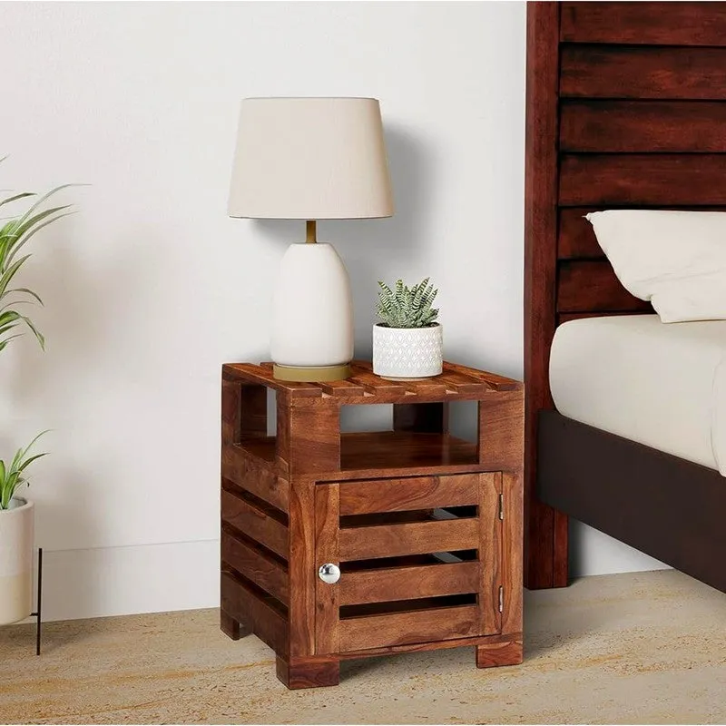 Wverix Sheesham Wooden Side & Bedside Table - Brown media 3