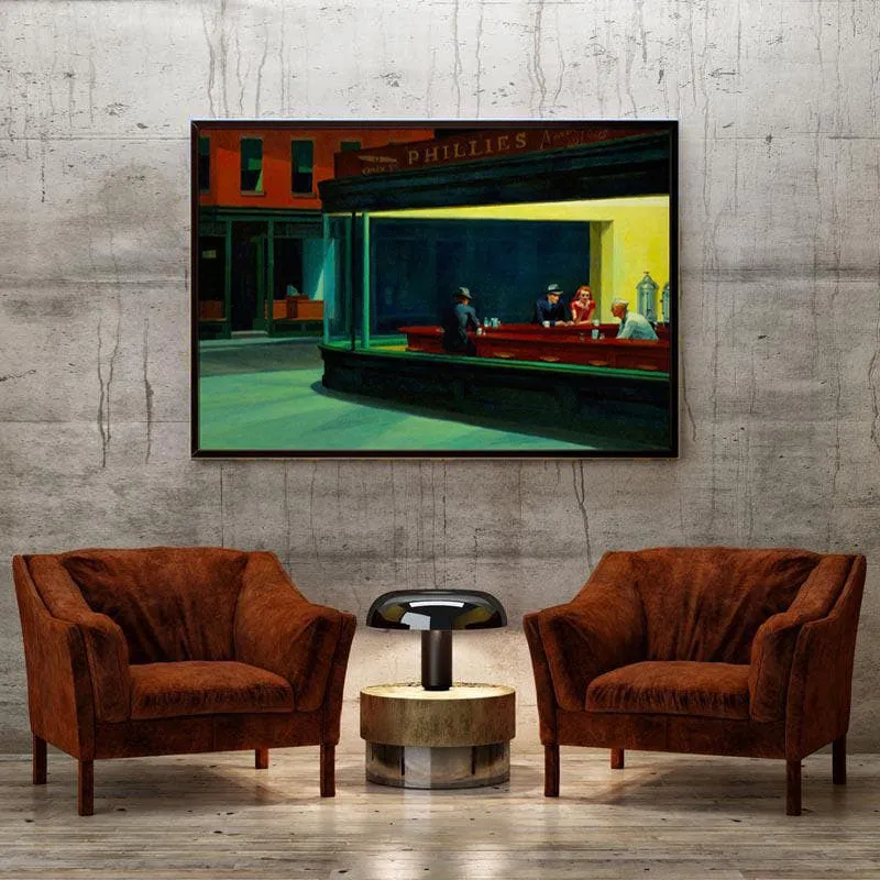 Nighthawks Canvas Painting By Edward Hopper - Black Frame media 4