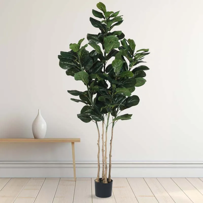 Faux Lush Fiddle Leaf Fig Plant With Black Plastic Pot - 6 Feet media 3