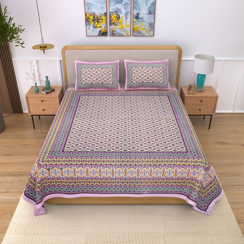 Restiq Ethnic Cotton Bedsheet (Pink)- 240 TC