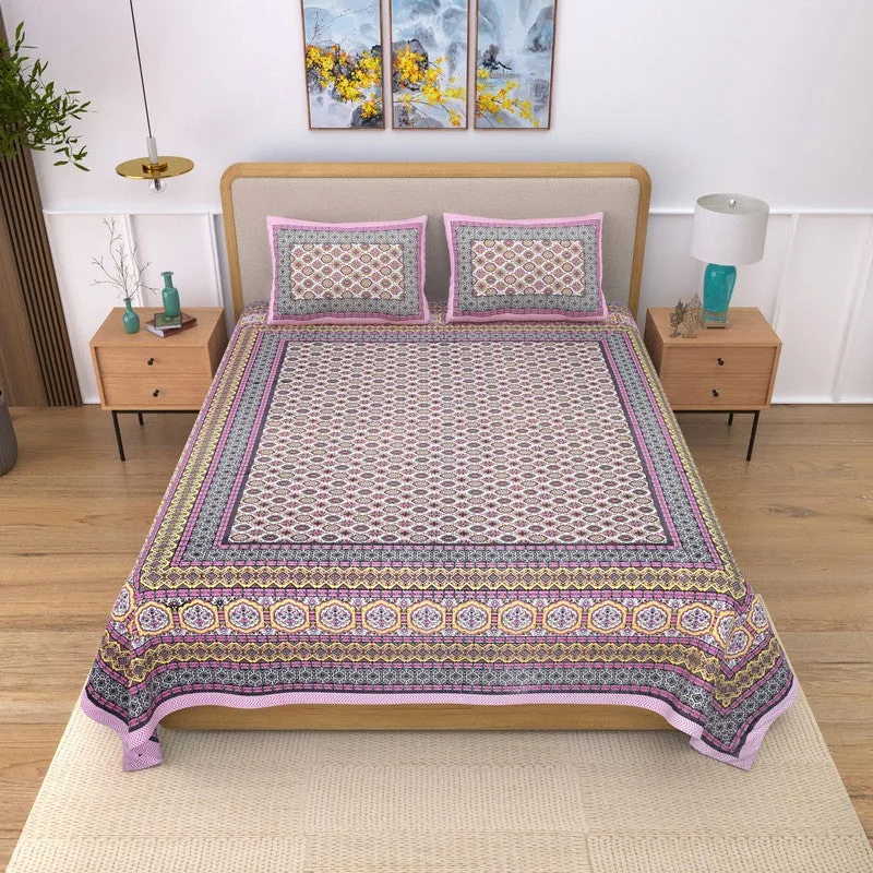 Restiq Ethnic Cotton Bedsheet (Pink)- 240 TC media 1