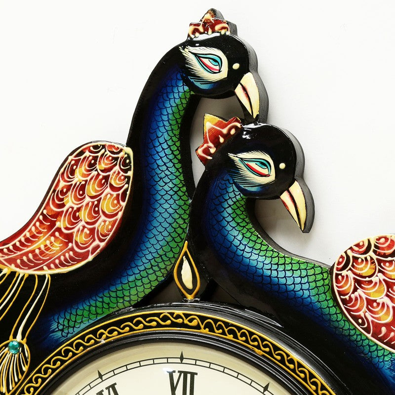 Artistic Peacock Motif Wood Wall Clock media 6