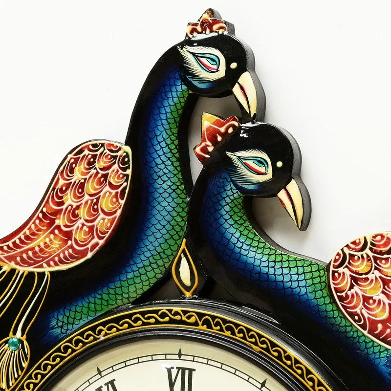 Artistic Peacock Motif Wood Wall Clock media 6