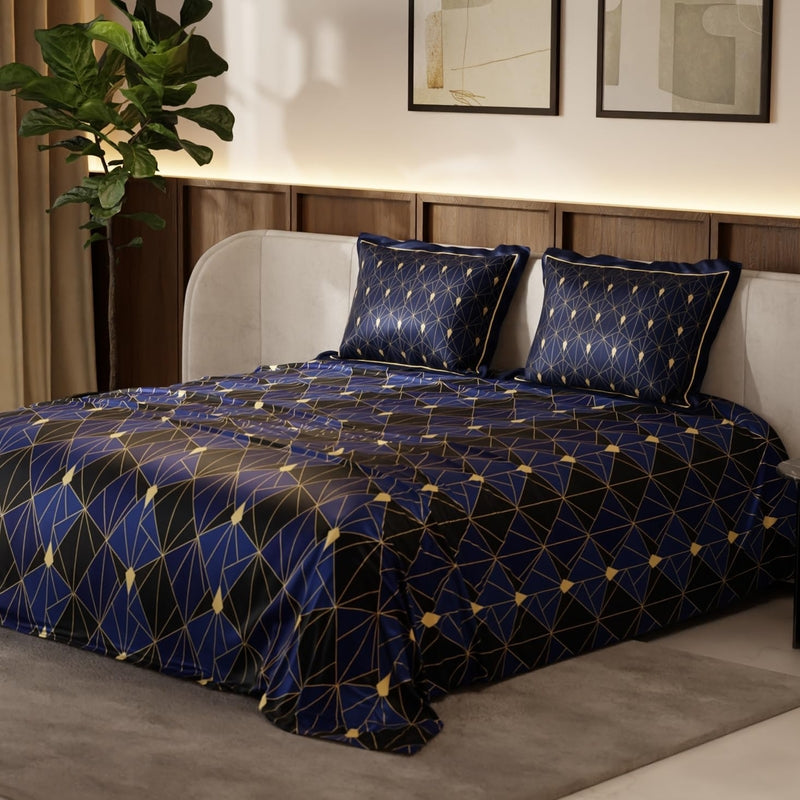 Navy Fiesta Satin Bedsheets - 150 GSM