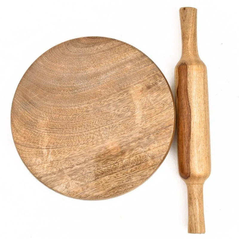 Ashra Wood Rolling Pin With Board - Set Of Two media 4